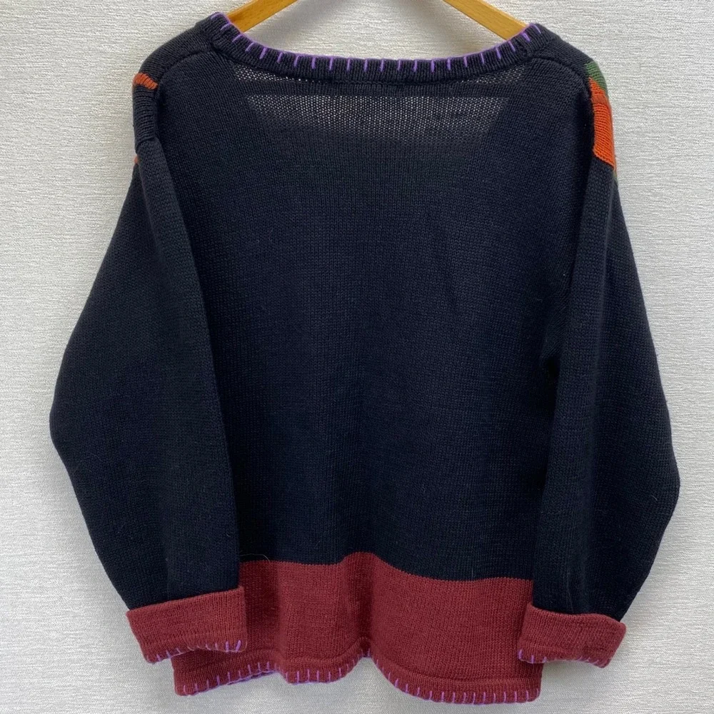 VTG ARRIVISTE Womens Black Embroidered Autumn Fall Theme Cardigan Sweater M EUC